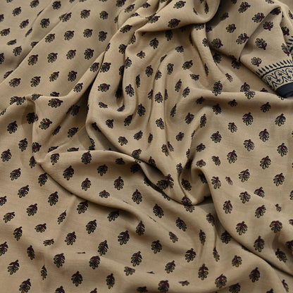 Indian Vintage Sari Brown & Black Pure Crepe Silk Printed Sarees 5yd Sewing Soft Craft Fabric Wrap Dress Making Crafting Quilting Upcycle