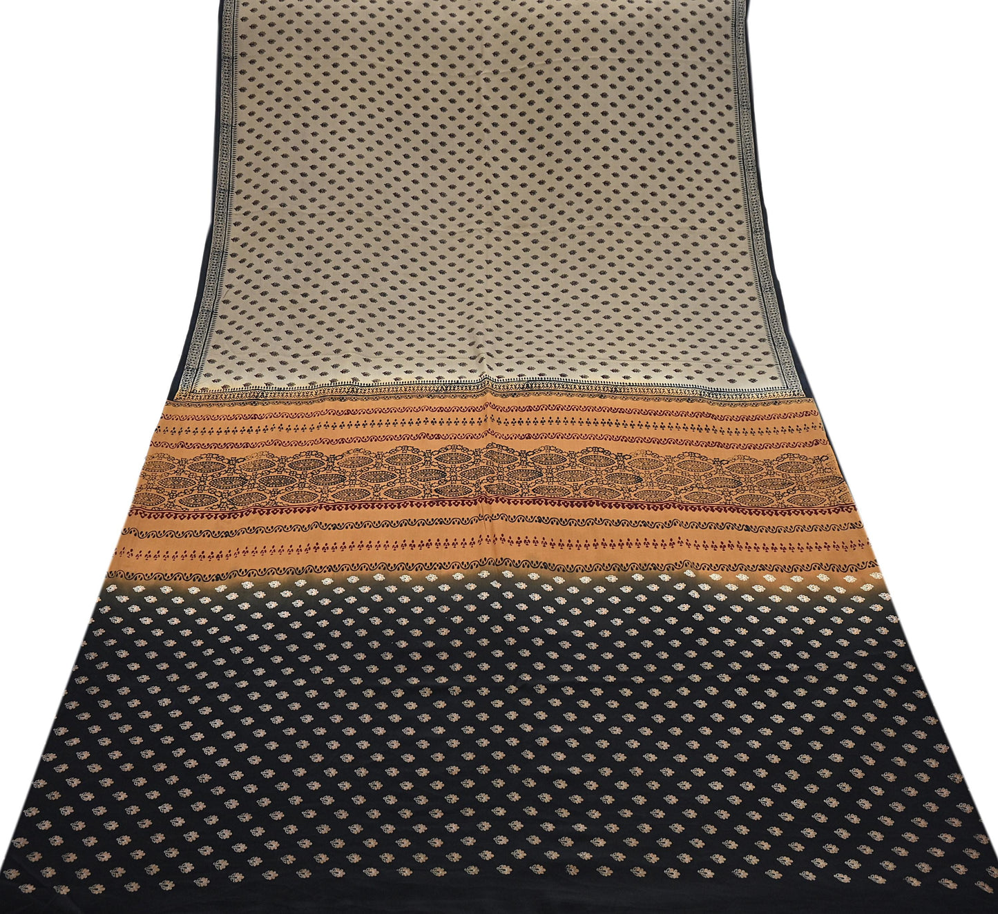 Indian Vintage Sari Brown & Black Pure Crepe Silk Printed Sarees 5yd Sewing Soft Craft Fabric Wrap Dress Making Crafting Quilting Upcycle