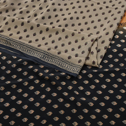 Indian Vintage Sari Brown & Black Pure Crepe Silk Printed Sarees 5yd Sewing Soft Craft Fabric Wrap Dress Making Crafting Quilting Upcycle