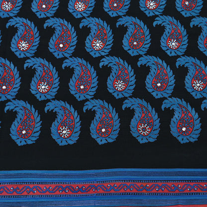 Indian Vintage Sari Blue & Black Pure Crepe Silk Hand Embroidered Saree 5yd Sewing Floral Craft Sequins Dress making Crafting Quilting