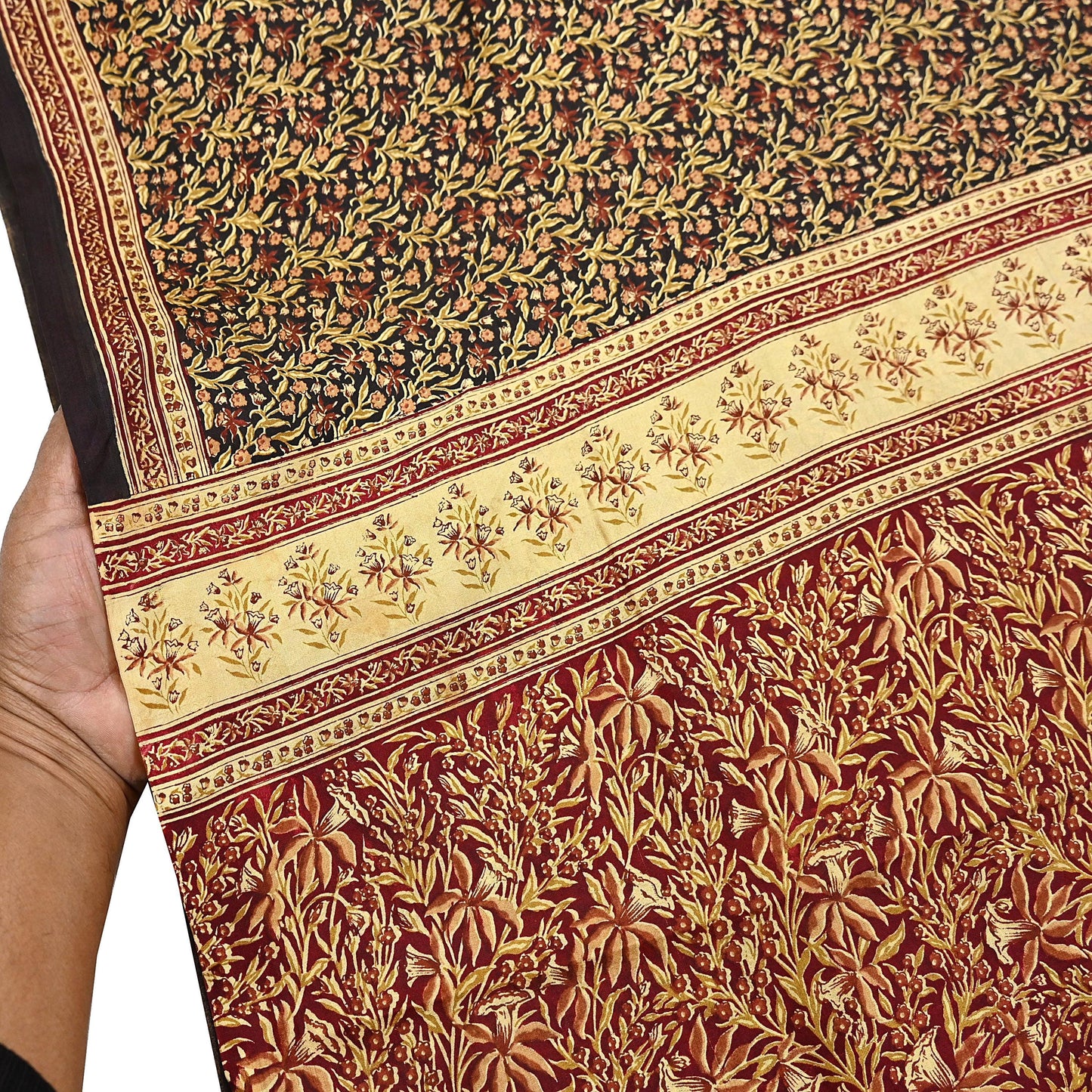 Indian Vintage Sari Maroon & Black 100% Pure Silk Printed Saree Craft Fabric 5yd Sewing Dress Making Soft Wrap Quilting Crafting Upcycle