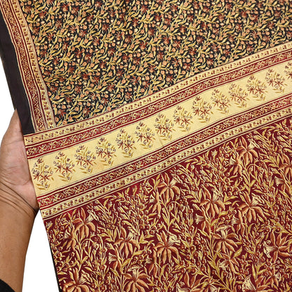 Indian Vintage Sari Maroon & Black 100% Pure Silk Printed Saree Craft Fabric 5yd Sewing Dress Making Soft Wrap Quilting Crafting Upcycle