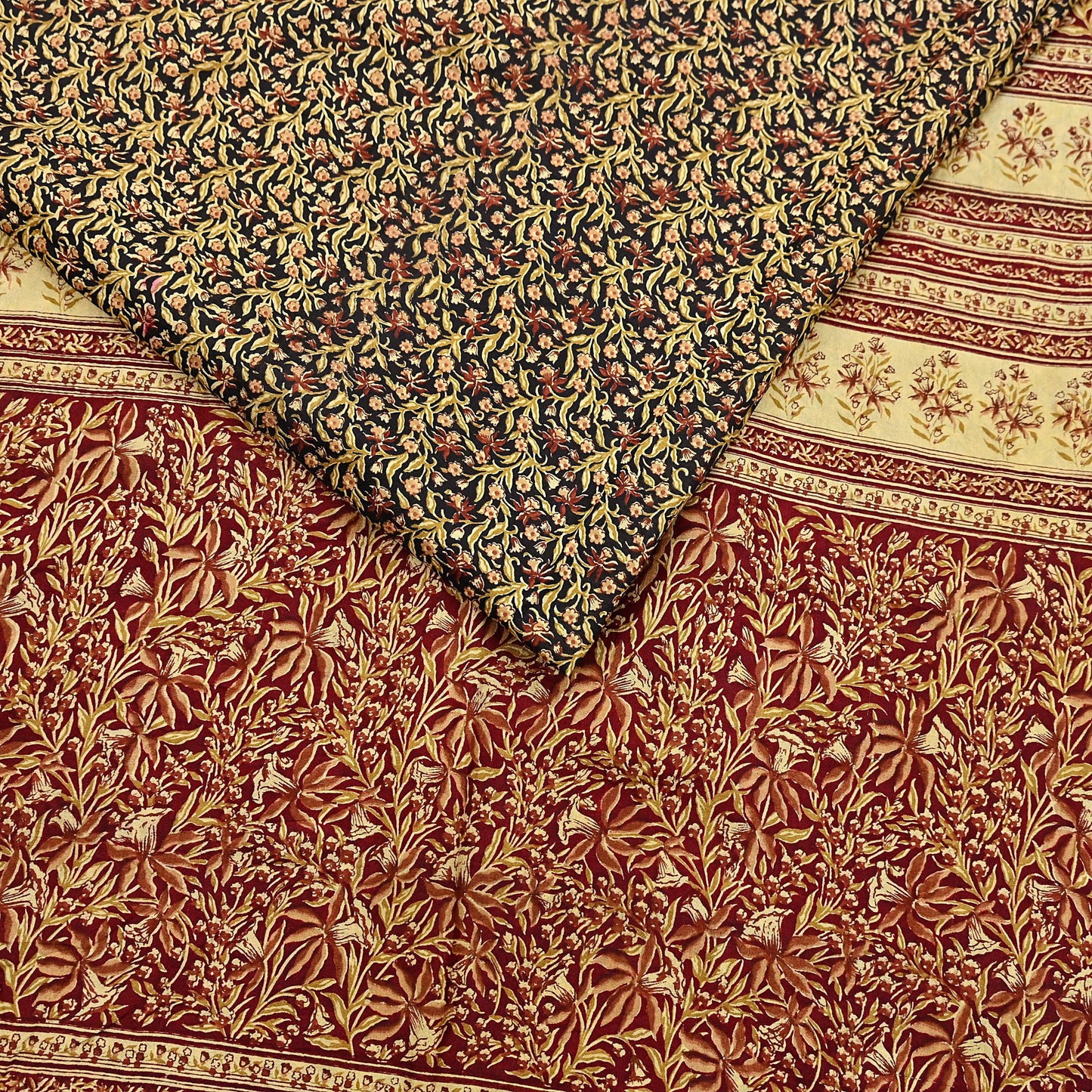 Indian Vintage Sari Maroon & Black 100% Pure Silk Printed Saree Craft Fabric 5yd Sewing Dress Making Soft Wrap Quilting Crafting Upcycle