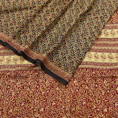 Indian Vintage Sari Maroon & Black 100% Pure Silk Printed Saree Craft Fabric 5yd Sewing Dress Making Soft Wrap Quilting Crafting Upcycle