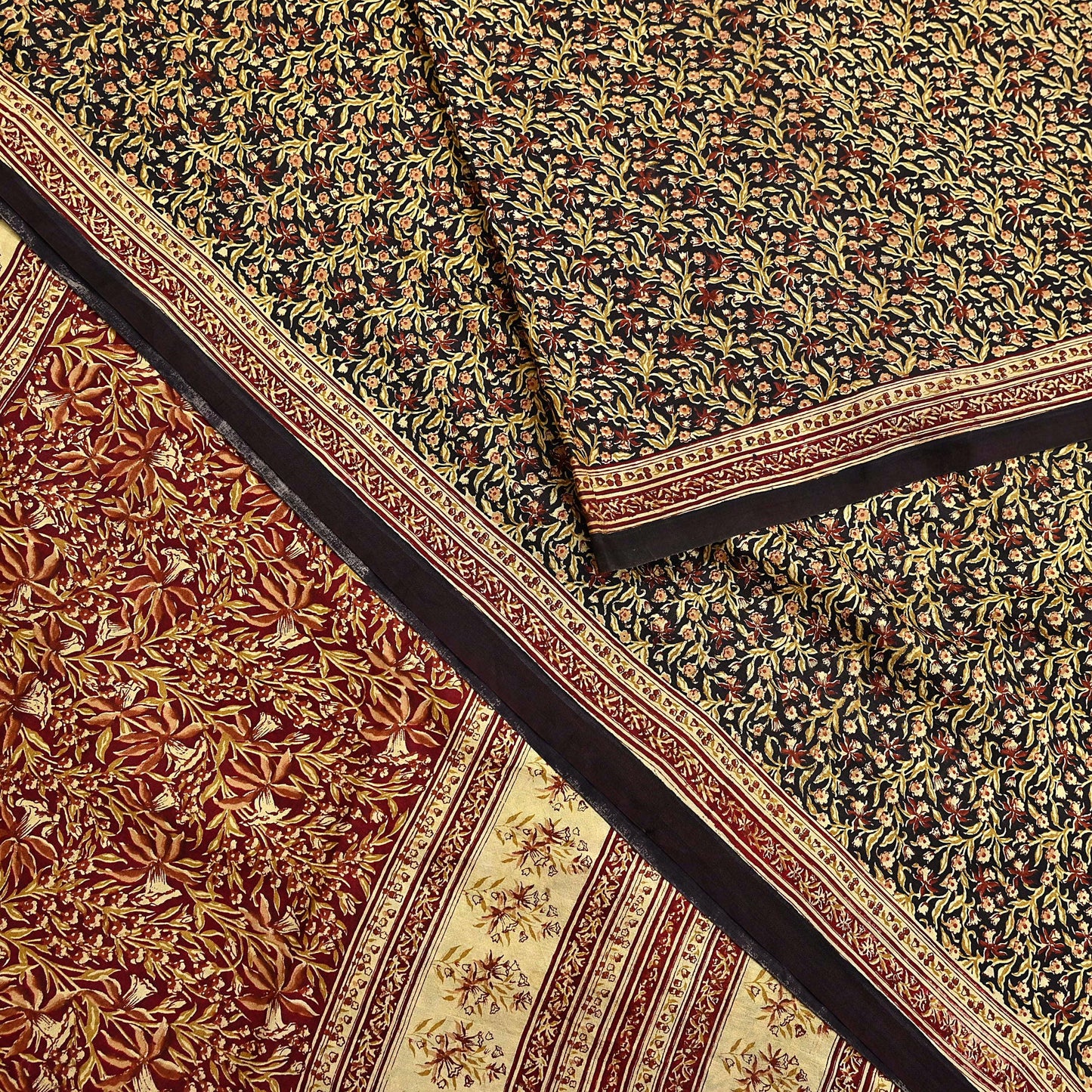 Indian Vintage Sari Maroon & Black 100% Pure Silk Printed Saree Craft Fabric 5yd Sewing Dress Making Soft Wrap Quilting Crafting Upcycle