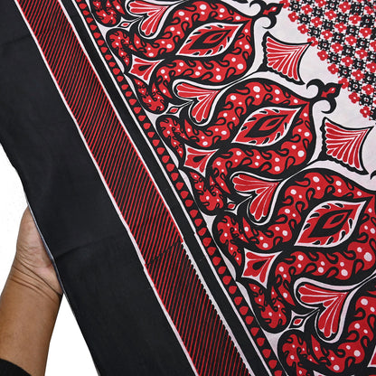 Indian Vintage Sari Black & red 100% Pure Silk Printed Sarees 5yd Craft Fabric Sewing Soft Dress Making Floral Quilting Crafting Upcycle