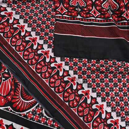 Indian Vintage Sari Black & red 100% Pure Silk Printed Sarees 5yd Craft Fabric Sewing Soft Dress Making Floral Quilting Crafting Upcycle
