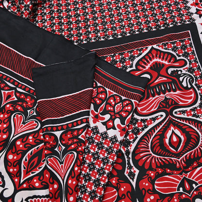 Indian Vintage Sari Black & red 100% Pure Silk Printed Sarees 5yd Craft Fabric Sewing Soft Dress Making Floral Quilting Crafting Upcycle