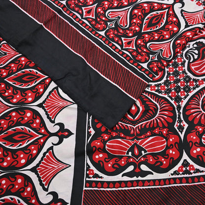Indian Vintage Sari Black & red 100% Pure Silk Printed Sarees 5yd Craft Fabric Sewing Soft Dress Making Floral Quilting Crafting Upcycle