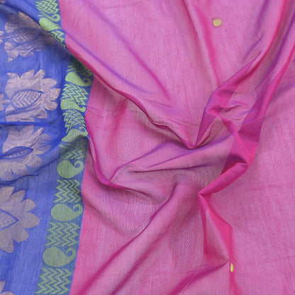 Indian Vintage Dupatta Blue & Pink Chanderi Long Stole Hand Embroidered Work Scarves Veil Zari Wrap Fringes