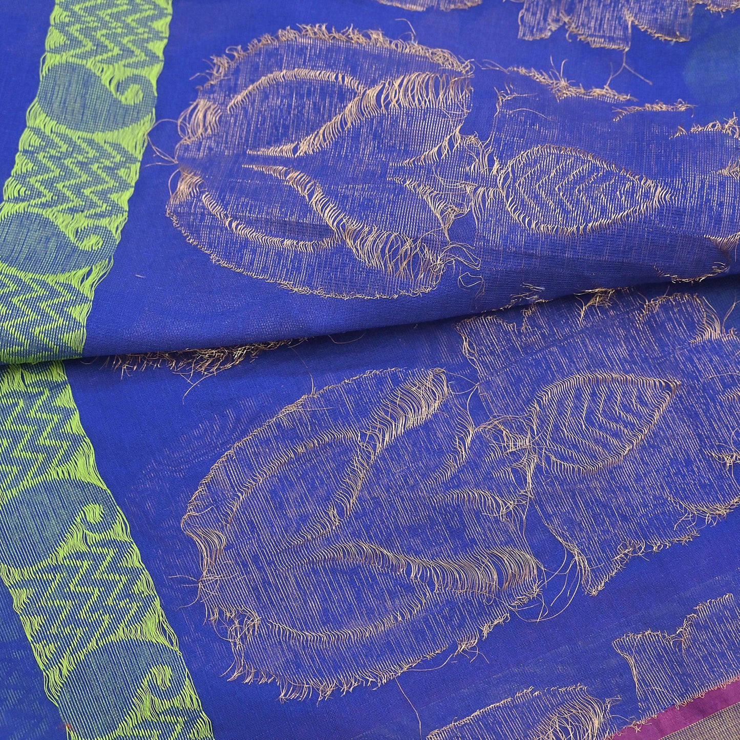 Indian Vintage Dupatta Blue & Pink Chanderi Long Stole Hand Embroidered Work Scarves Veil Zari Wrap Fringes