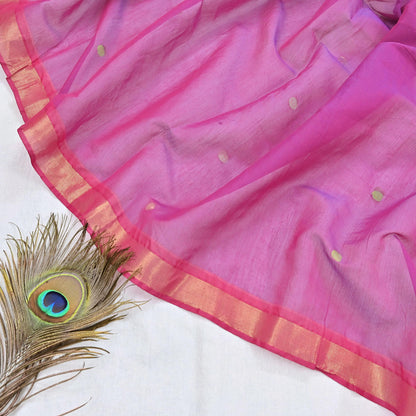 Indian Vintage Dupatta Blue & Pink Chanderi Long Stole Hand Embroidered Work Scarves Veil Zari Wrap Fringes