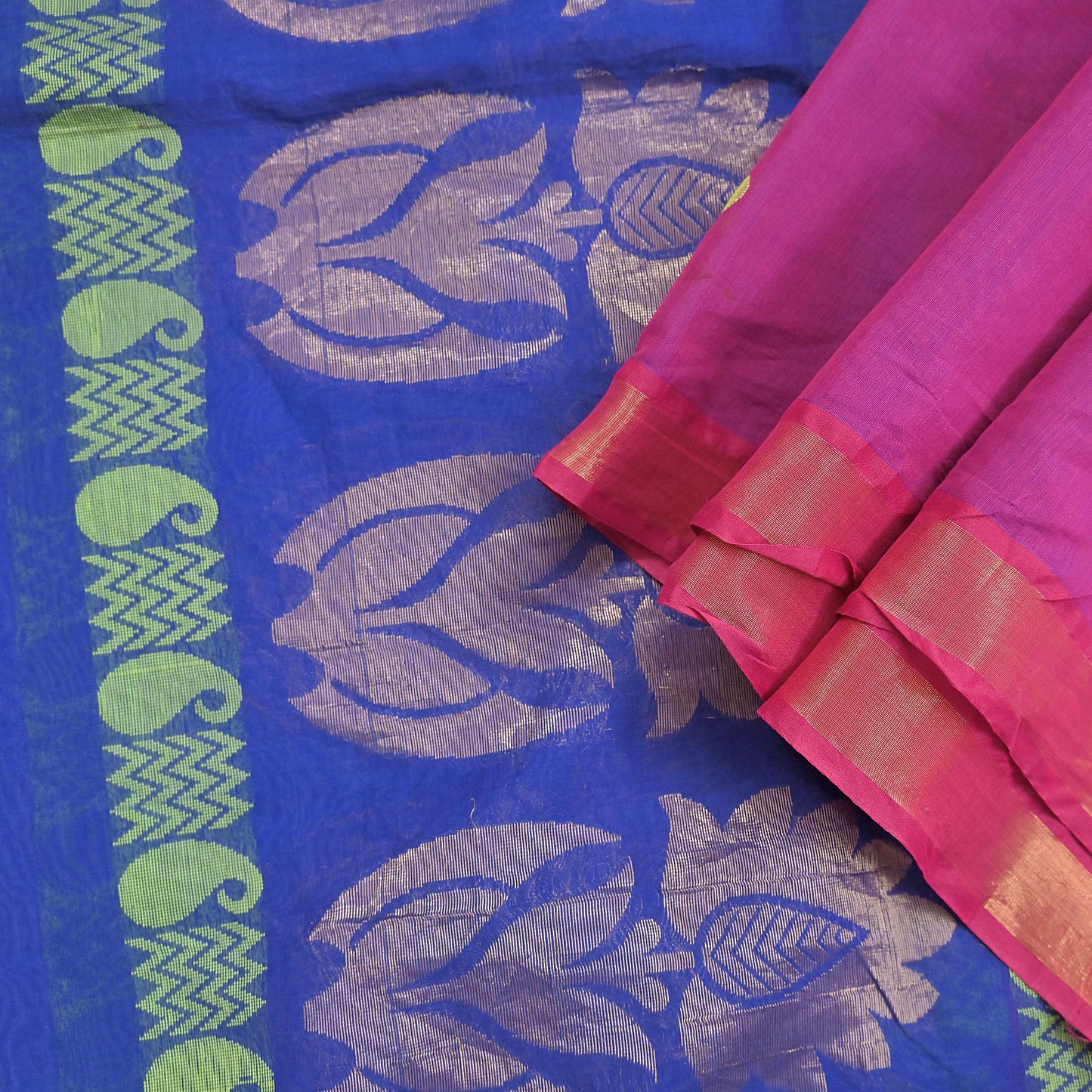 Indian Vintage Dupatta Blue & Pink Chanderi Long Stole Hand Embroidered Work Scarves Veil Zari Wrap Fringes