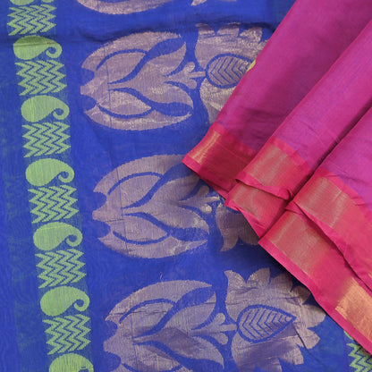 Indian Vintage Dupatta Blue & Pink Chanderi Long Stole Hand Embroidered Work Scarves Veil Zari Wrap Fringes