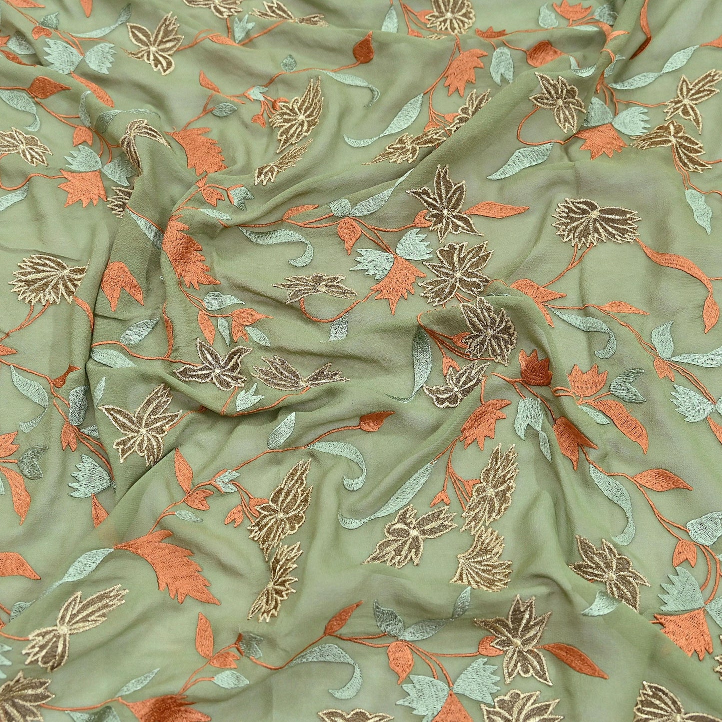Indian Vintage Dupatta Green Pure Georgette silk Long Stole Embroidered Scarves Stole Veil Wrap