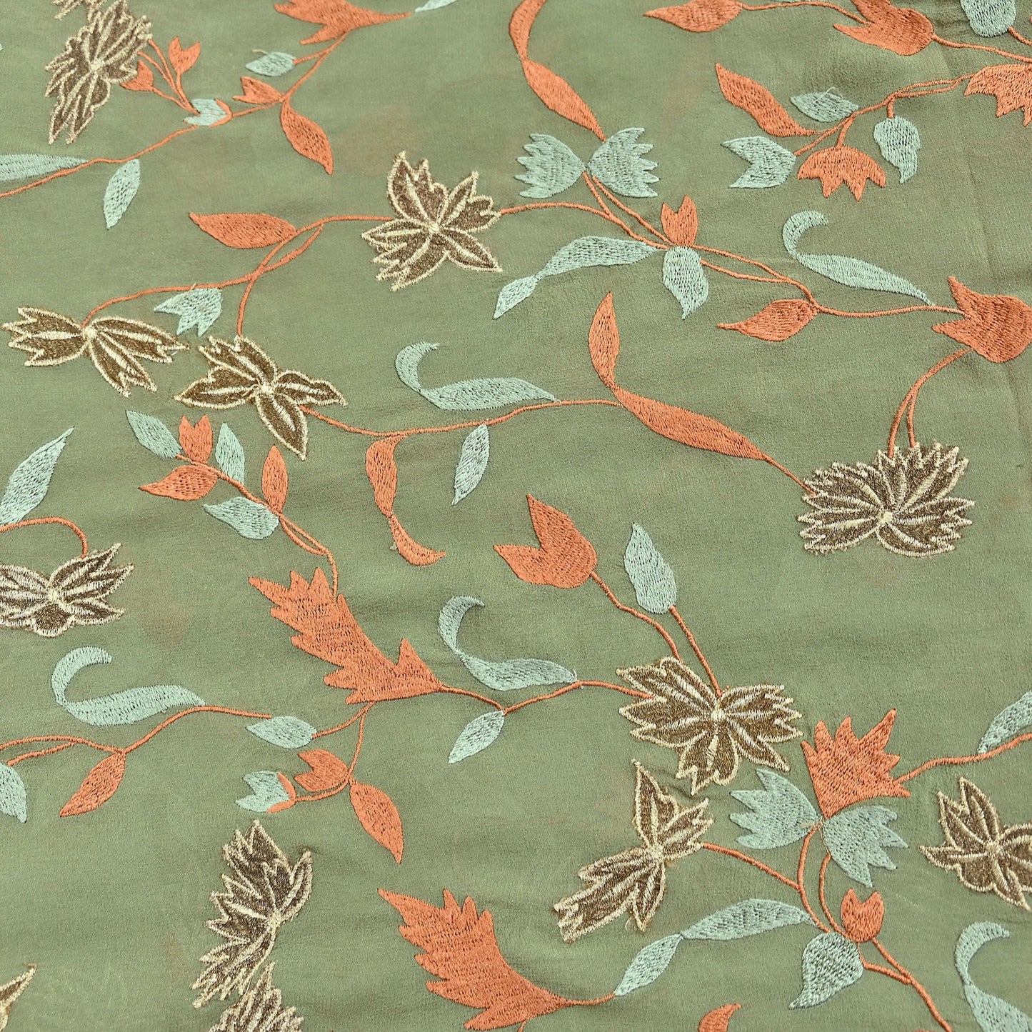 Indian Vintage Dupatta Green Pure Georgette silk Long Stole Embroidered Scarves Stole Veil Wrap
