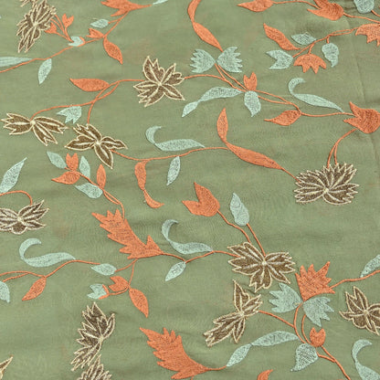 Indian Vintage Dupatta Green Pure Georgette silk Long Stole Embroidered Scarves Stole Veil Wrap