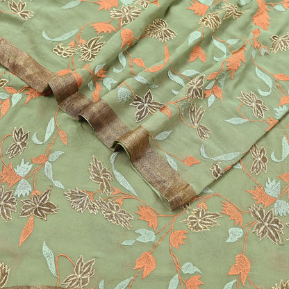 Indian Vintage Dupatta Green Pure Georgette silk Long Stole Embroidered Scarves Stole Veil Wrap