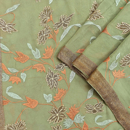 Indian Vintage Dupatta Green Pure Georgette silk Long Stole Embroidered Scarves Stole Veil Wrap