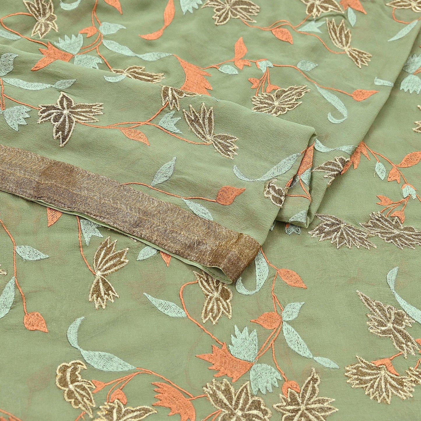 Indian Vintage Dupatta Green Pure Georgette silk Long Stole Embroidered Scarves Stole Veil Wrap