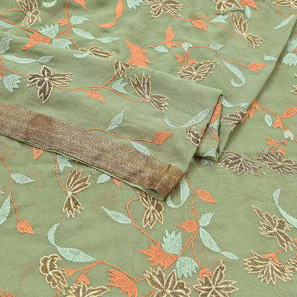 Indian Vintage Dupatta Green Pure Georgette silk Long Stole Embroidered Scarves Stole Veil Wrap