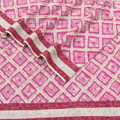 Indian Vintage Dupatta Pink Long Stole Hand Embroidered kantha stole Pure Georgette Silk Indian Scarves Veil Wrap Soft Floral