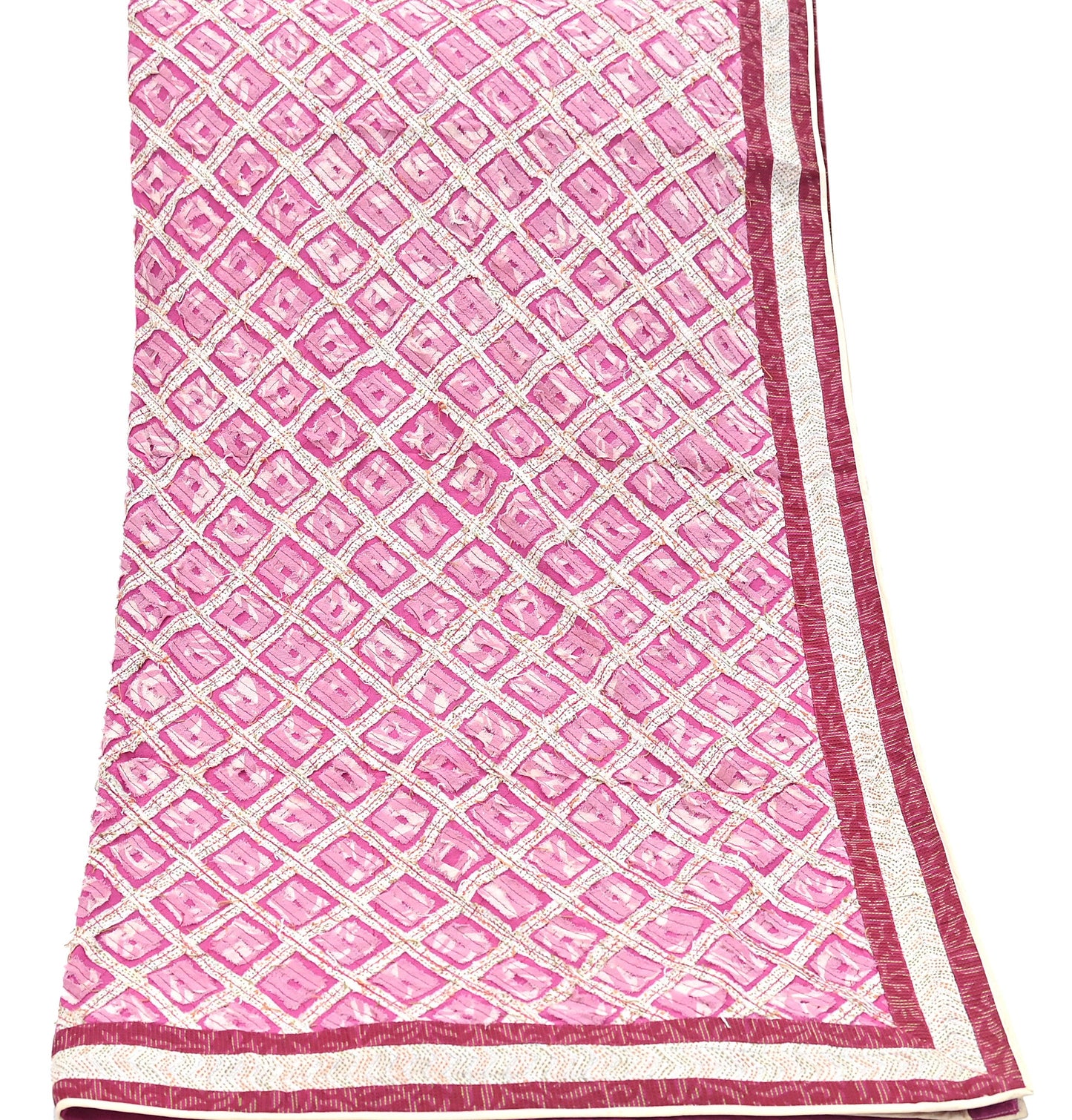 Indian Vintage Dupatta Pink Long Stole Hand Embroidered kantha stole Pure Georgette Silk Indian Scarves Veil Wrap Soft Floral