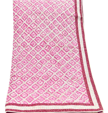 Indian Vintage Dupatta Pink Long Stole Hand Embroidered kantha stole Pure Georgette Silk Indian Scarves Veil Wrap Soft Floral