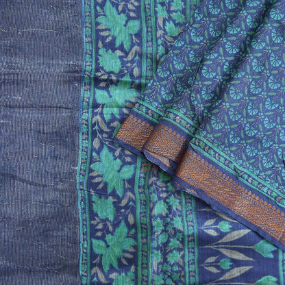 Vintage blue green Wool Saree Indian Pure Woolen Floral Woven Fabric 5 Yard Soft Warm Craft Material for Winter Dressmaking & Sewing