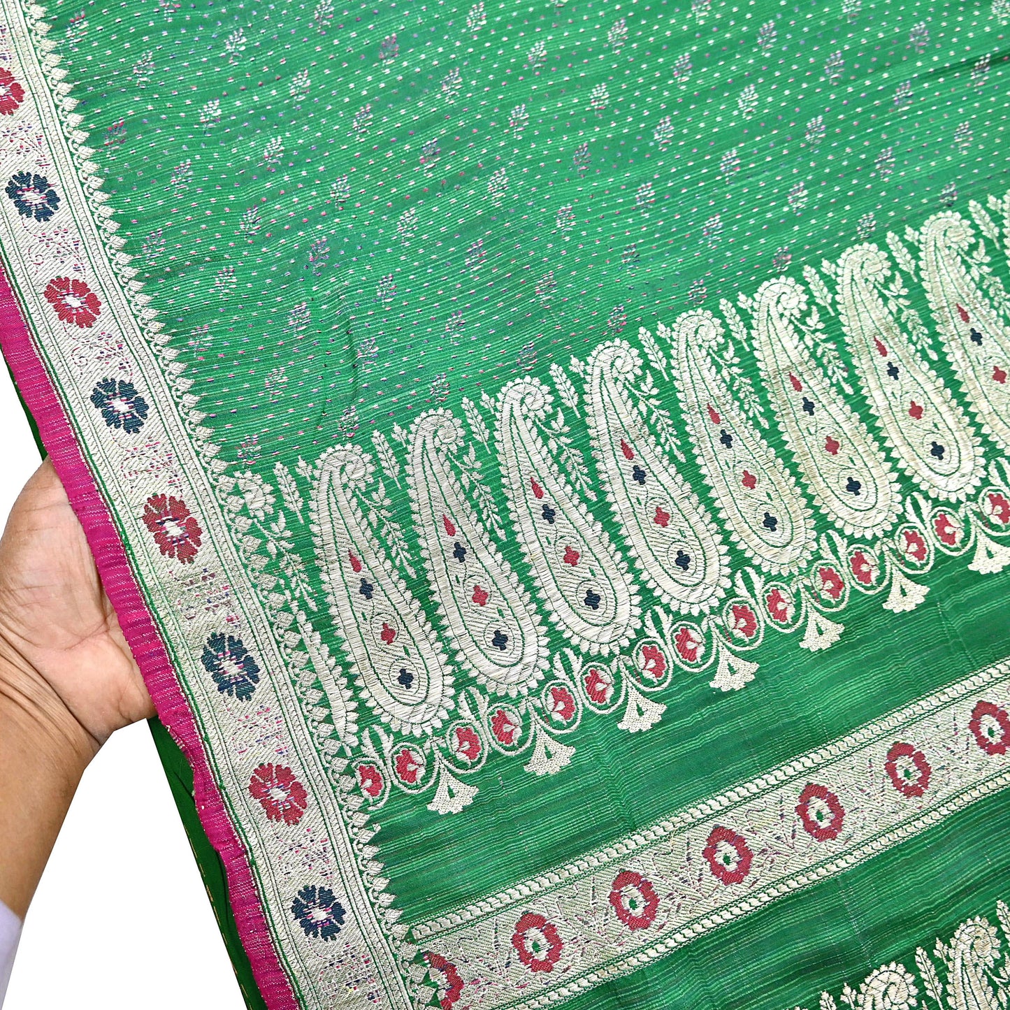 Indian Vintage Sari Green Heavy Pure Silk Woven Banarasi Brocade Saree Fabric 5Yd Ethnic Dress making Crafting Bollywood Zari