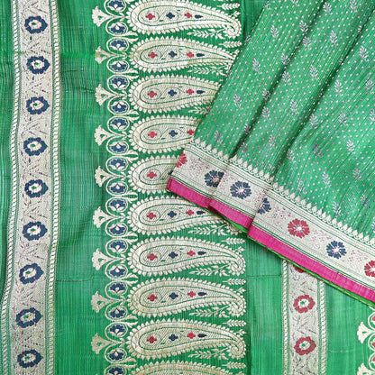 Indian Vintage Sari Green Heavy Pure Silk Woven Banarasi Brocade Saree Fabric 5Yd Ethnic Dress making Crafting Bollywood Zari