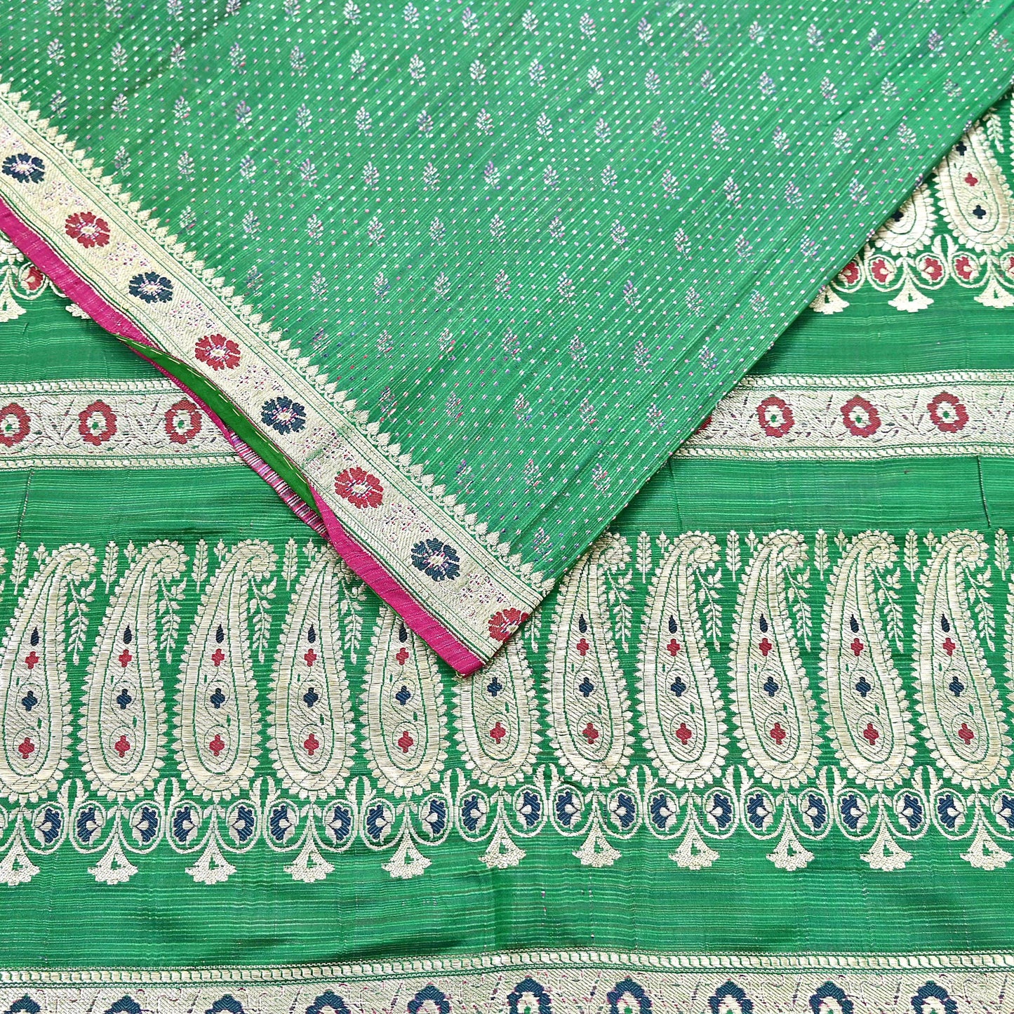 Indian Vintage Sari Green Heavy Pure Silk Woven Banarasi Brocade Saree Fabric 5Yd Ethnic Dress making Crafting Bollywood Zari