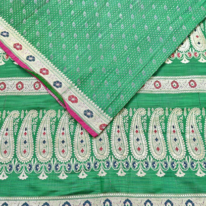 Indian Vintage Sari Green Heavy Pure Silk Woven Banarasi Brocade Saree Fabric 5Yd Ethnic Dress making Crafting Bollywood Zari