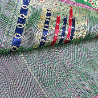 Indian Vintage Sari Green Heavy Pure Silk Woven Banarasi Brocade Saree Fabric 5Yd Ethnic Dress making Crafting Bollywood Zari