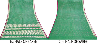 Indian Vintage Sari Green Heavy Pure Silk Woven Banarasi Brocade Saree Fabric 5Yd Ethnic Dress making Crafting Bollywood Zari