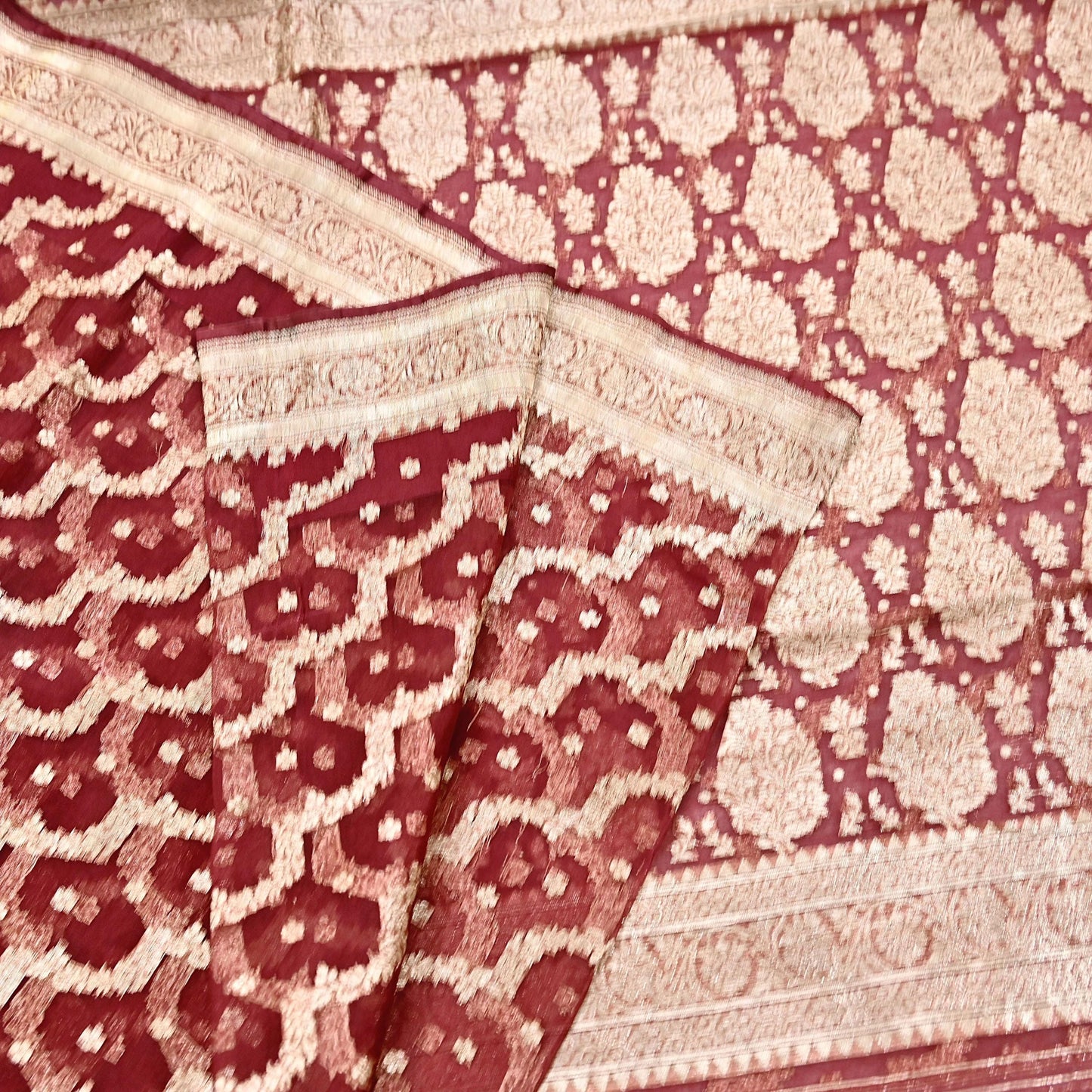 Indian Vintage Sari Heavy Maroon Pure Organza Silk Woven Brocade Banarasi Sarees Zari 5Yd Ethnic Fabric Dress Making Wedding Sarees