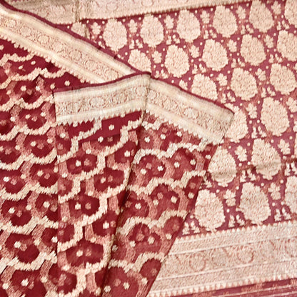 Indian Vintage Sari Heavy Maroon Pure Organza Silk Woven Brocade Banarasi Sarees Zari 5Yd Ethnic Fabric Dress Making Wedding Sarees