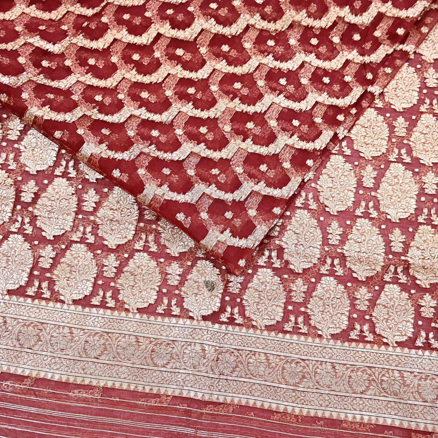 Indian Vintage Sari Heavy Maroon Pure Organza Silk Woven Brocade Banarasi Sarees Zari 5Yd Ethnic Fabric Dress Making Wedding Sarees