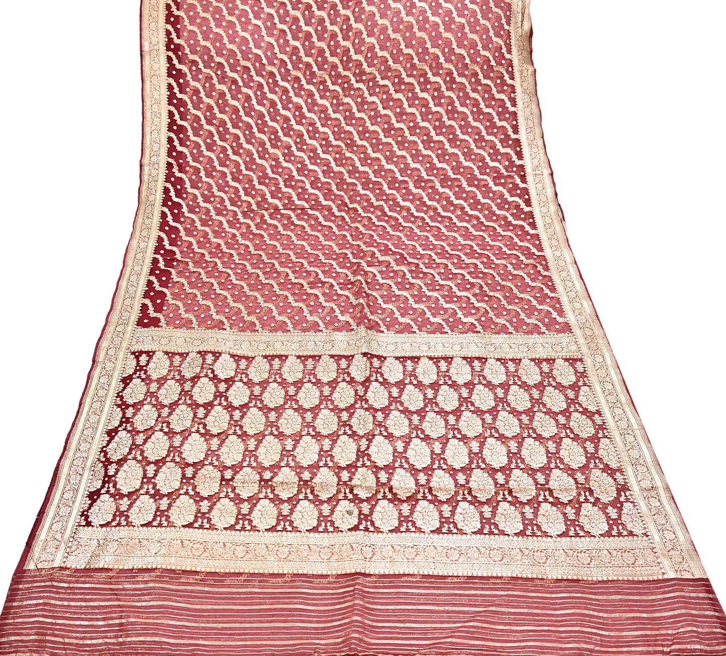 Indian Vintage Sari Heavy Maroon Pure Organza Silk Woven Brocade Banarasi Sarees Zari 5Yd Ethnic Fabric Dress Making Wedding Sarees