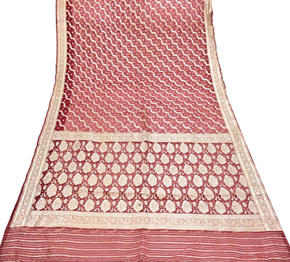 Indian Vintage Sari Heavy Maroon Pure Organza Silk Woven Brocade Banarasi Sarees Zari 5Yd Ethnic Fabric Dress Making Wedding Sarees