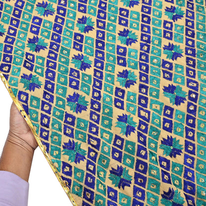 Indian Vintage Beige Heavy Wedding Dupatta Long Stole Pure Cotton Hand Embroidered Bagh Phulkari Stole Scarves