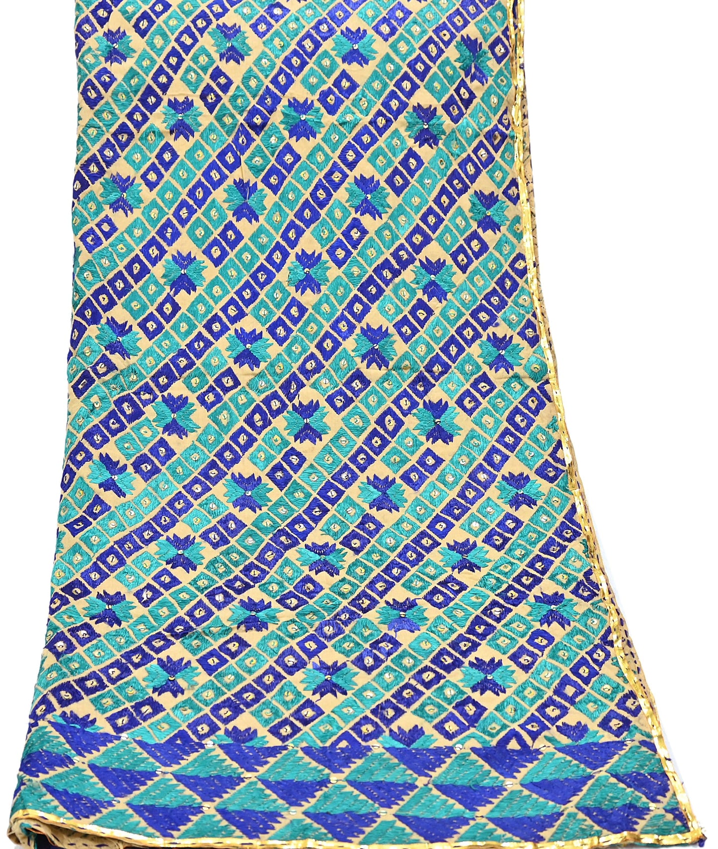 Indian Vintage Beige Heavy Wedding Dupatta Long Stole Pure Cotton Hand Embroidered Bagh Phulkari Stole Scarves