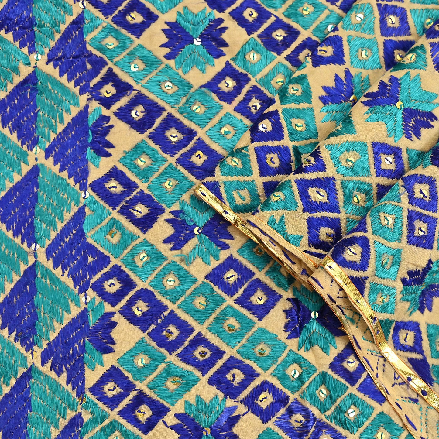 Indian Vintage Beige Heavy Wedding Dupatta Long Stole Pure Cotton Hand Embroidered Bagh Phulkari Stole Scarves