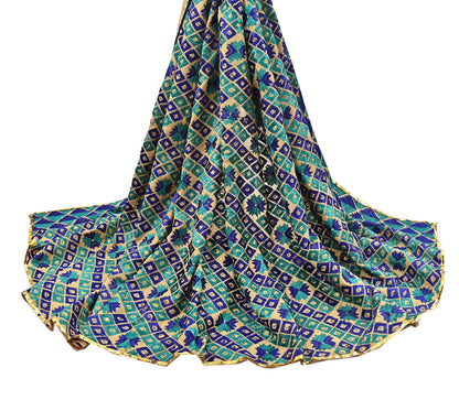 Indian Vintage Beige Heavy Wedding Dupatta Long Stole Pure Cotton Hand Embroidered Bagh Phulkari Stole Scarves