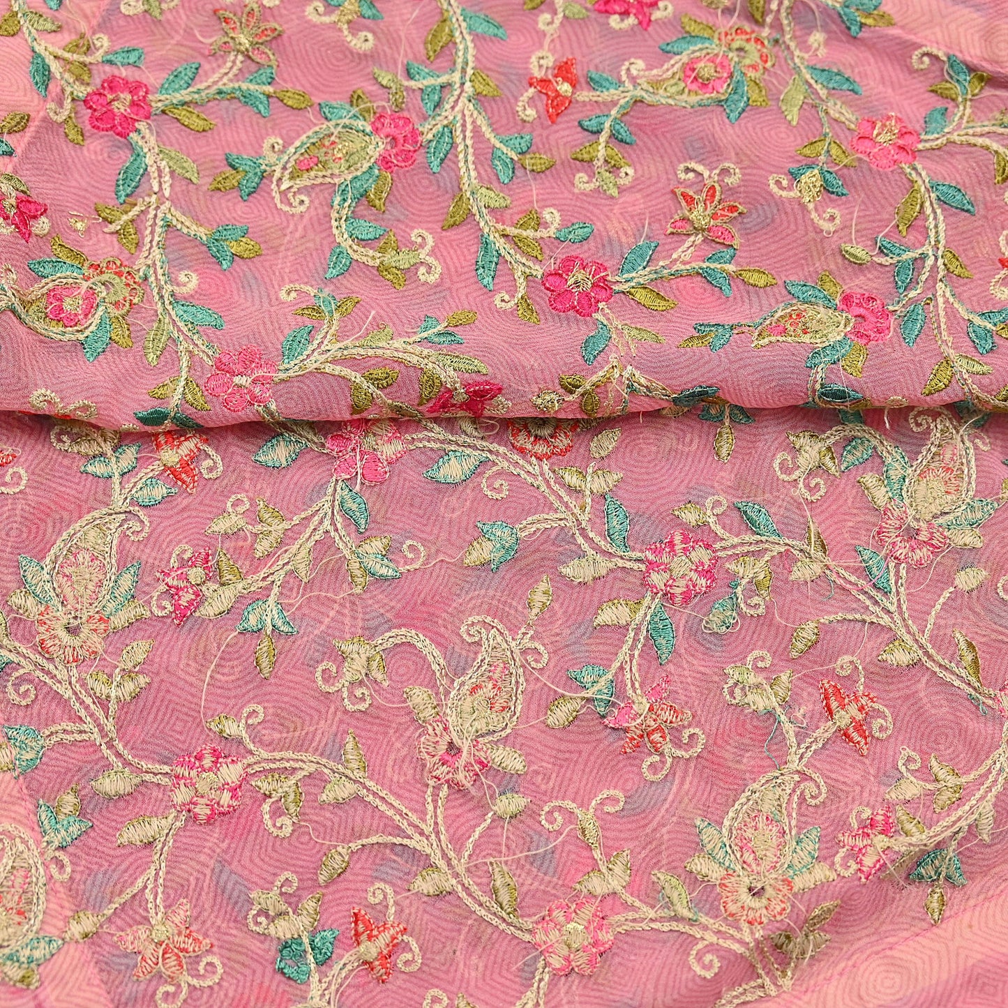 Indian Vintage Dupatta Pink Long Stole Pure Georgette Silk Embroidered Scarves Veil Hijab Floral Peacock
