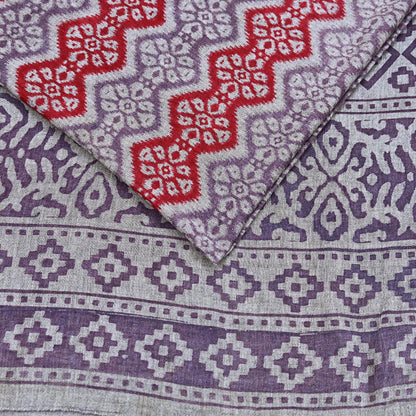 Indian Vintage Red, gray & purple Printed Pure Cotton Saree 5 Yards Soft Fabric for Sewing, Crafting, Quilting, Upcycling, Dressmaking, Boho