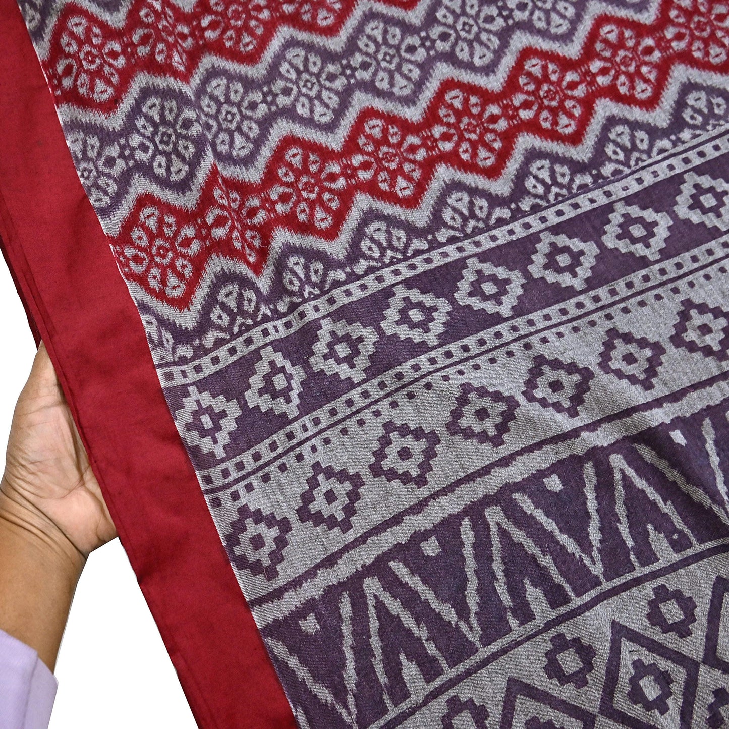 Indian Vintage Red, gray & purple Printed Pure Cotton Saree 5 Yards Soft Fabric for Sewing, Crafting, Quilting, Upcycling, Dressmaking, Boho