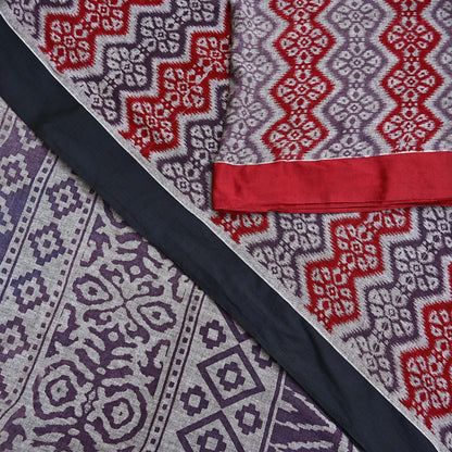 Indian Vintage Red, gray & purple Printed Pure Cotton Saree 5 Yards Soft Fabric for Sewing, Crafting, Quilting, Upcycling, Dressmaking, Boho