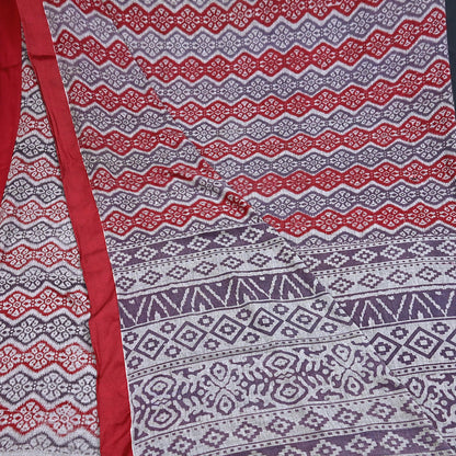 Indian Vintage Red, gray & purple Printed Pure Cotton Saree 5 Yards Soft Fabric for Sewing, Crafting, Quilting, Upcycling, Dressmaking, Boho