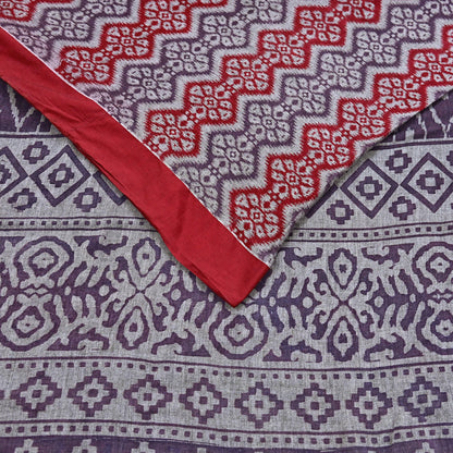 Indian Vintage Red, gray & purple Printed Pure Cotton Saree 5 Yards Soft Fabric for Sewing, Crafting, Quilting, Upcycling, Dressmaking, Boho